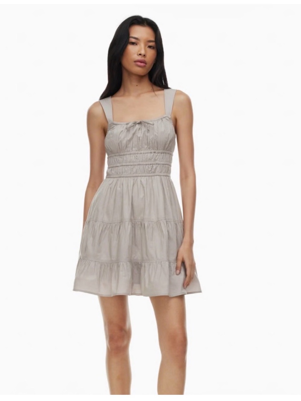 Aritzia Sunday Best Grey Martine Poplin 100% Cotton Smock Mini Dress Women’s XS